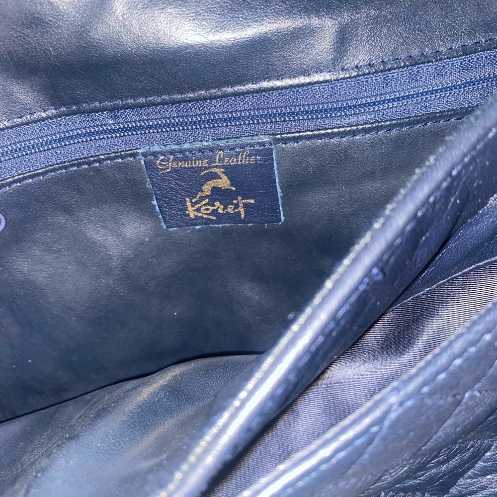 KORET VNTG MIDNIGHT NAVY GOLD QUILTED LEATHER CROSSBODY LUX Bag GORG RARE M - Picture 10 of 15